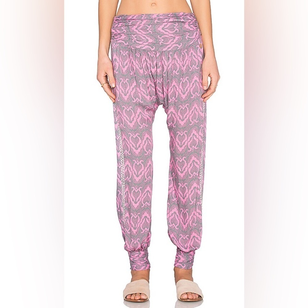 OndadeMar Swimwear Pink Gray ZIZ Pattern Rayon Harem Pants PT041 EUC Size Small